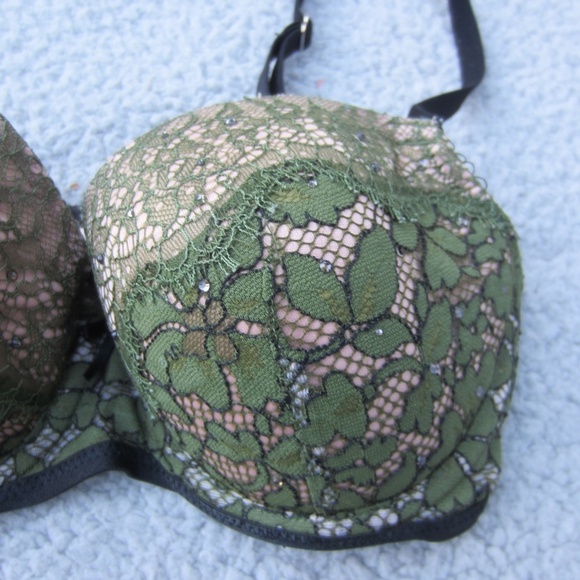 Victoria's Secret Bra Size 32D Green Nude Lace Dream Angels Lined Demi Underwire - Picture 3 of 13